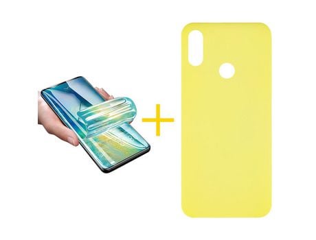 Pack 1 X Protector de Vidrio Templado Hidrogel + Funda ACCETEL para Huawei Y6 2019 Silicona Líquida Amarillo