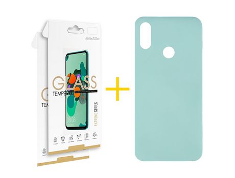 Pack 2 Películas 2.5D + Funda SKYHE por Huawei Y6 2019 Silicona Líquida Verde-Água