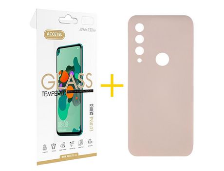 Pack 1 X Protector de Vidrio Templado 2.5D + Funda ACCETEL para Huawei Y6P Silicona Líquida Rosa