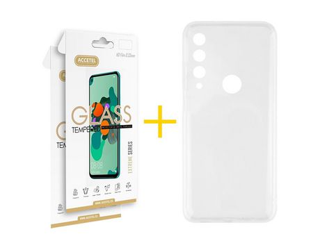 Pack 2 X Protector de Vidrio Templado 2.5D + Funda ACCETEL para Huawei Y6P Silicona Líquida Transparente Clear