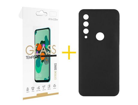Pack 1 Película 2.5D + Funda SKYHE por Huawei Y6P Silicona Líquida Negro