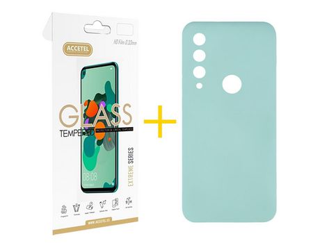 Pack 1 X Protector de Vidrio Templado 2.5D + Funda ACCETEL para Huawei Y6P Silicona Líquida Verde-Agua