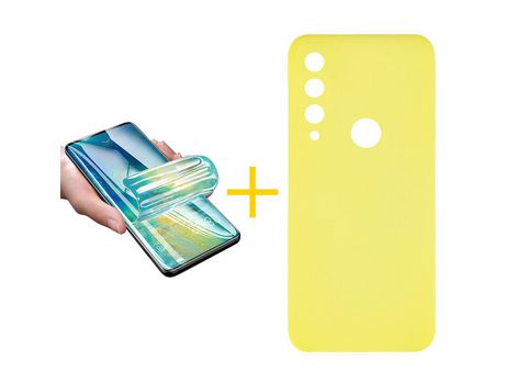 Pack 1 Película + Funda SKYHE por Huawei Y6P Silicona Líquida Amarillo
