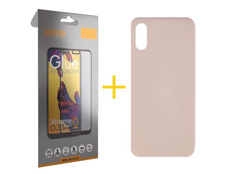 Pack 1 X Protector de Vidrio Templado Full + Funda ACCETEL para Xiaomi Redmi 9AT Silicona Líquida Rosa