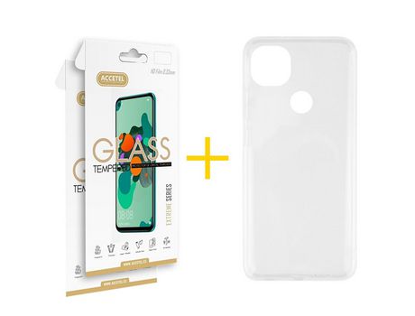 Pack 2 X Protector de Vidrio Templado 2.5D + Funda ACCETEL para Xiaomi Redmi 9C NFC Silicona Líquida Transparente Clear
