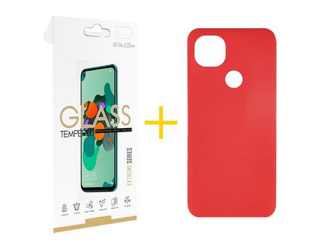 Pack 1 Película 2.5D + Funda SKYHE por Xiaomi Redmi 9C NFC Silicona Líquida Rojo