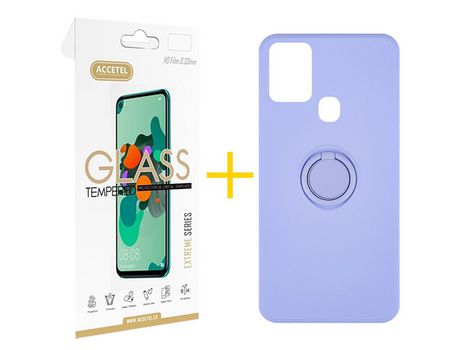 Pack 1 X Protector de Vidrio Templado 2.5D + Funda ACCETEL para Samsung Galaxy A21s Gel O-Ring Morado