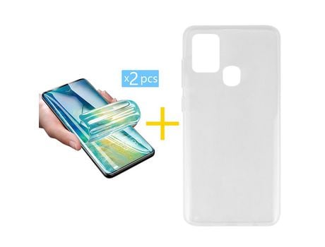 Pack 2 X Protector de Vidrio Templado Hidrogel + Funda ACCETEL para Samsung Galaxy A21s Silicona Liso Transparente Clear