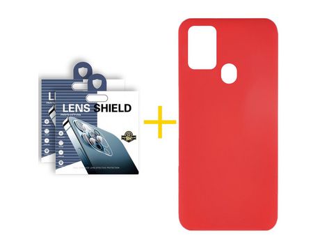 Pack 2 Películas de Cámara trasera + Funda SKYHE por Samsung Galaxy A21s Silicona Líquida Rojo