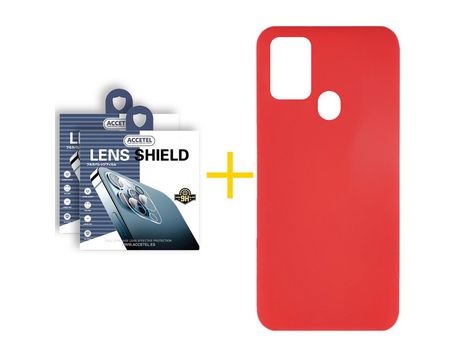 Pack 2 X Protector de Cámara trasera + Funda ACCETEL para Samsung Galaxy A21s Silicona Líquida Rojo