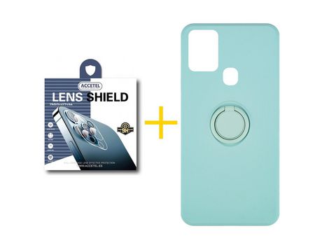 Pack 1 X Protector de Cámara trasera + Funda ACCETEL para Samsung Galaxy A21s Gel O-Ring Verde-Agua