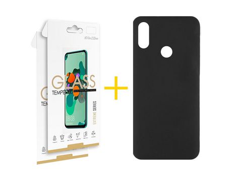 Pack 2 Películas 2.5D + Funda SKYHE por Huawei Y6 2019 Silicona Líquida Negro