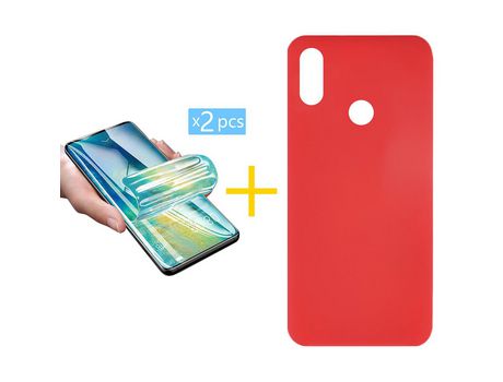 Pack 2 X Protector de Vidrio Templado Hidrogel + Funda ACCETEL para Huawei Y6 2019 Silicona Líquida Rojo