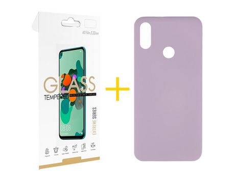 Pack 1 Película 2.5D + Funda SKYHE por Huawei Y6 2019 Silicona Líquida Morado