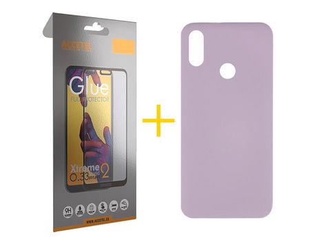 Pack 1 X Protector de Vidrio Templado Full + Funda ACCETEL para Huawei Y6 2019 Silicona Líquida Morado