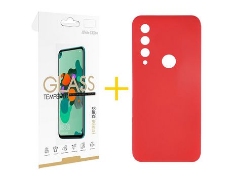 Pack 1 Película 2.5D + Funda SKYHE por Huawei Y6P Silicona Líquida Rojo