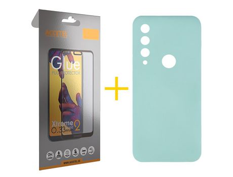 Pack 1 X Protector de Vidrio Templado Full + Funda ACCETEL para Huawei Y6P Silicona Líquida Verde-Agua