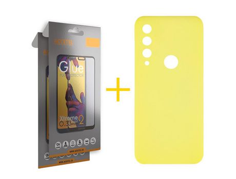 Pack 2 X Protector de Vidrio Templado Full + Funda ACCETEL para Huawei Y6P Silicona Líquida Amarillo