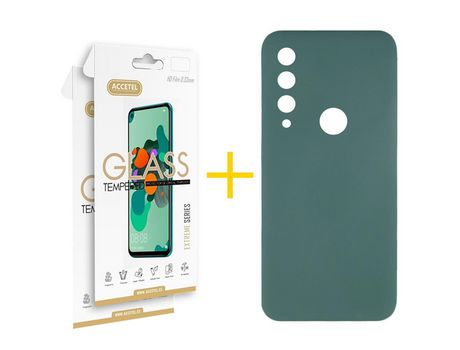 Pack 2 X Protector de Vidrio Templado 2.5D + Funda ACCETEL para Huawei Y6P Silicona Líquida Verde