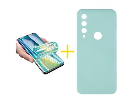 Pack 1 X Protector de Vidrio Templado Hidrogel + Funda ACCETEL para Huawei Y6P Silicona Líquida Verde-Agua
