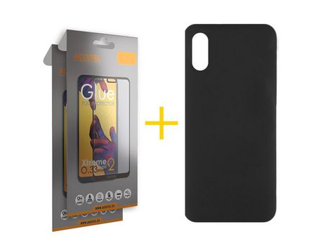 Pack 2 X Protector de Vidrio Templado Full + Funda ACCETEL para Xiaomi Redmi 9A Silicona Líquida Negro
