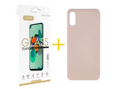 Pack 1 X Protector de Vidrio Templado 2.5D + Funda ACCETEL para Xiaomi Redmi 9A Silicona Líquida Rosa