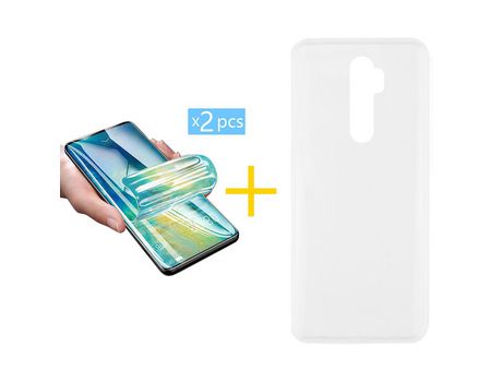Pack 2 X Protector de Vidrio Templado Hidrogel + Funda ACCETEL para Xiaomi Redmi Note 8 Pro Silicona Liso Transparente Clear