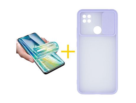 Pack 1 X Protector de Vidrio Templado Hidrogel + Funda ACCETEL para Xiaomi Redmi 9C NFC Gel Protección Cámara Violeta