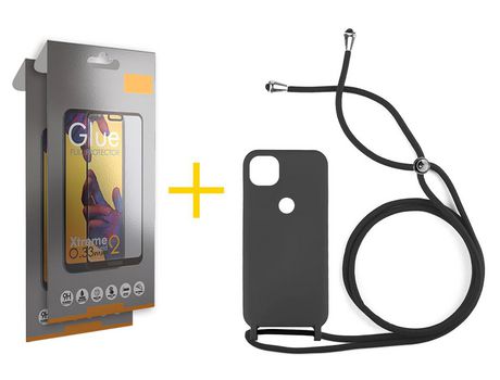 Pack 2 Películas Full + Funda SKYHE por Xiaomi Redmi 9C NFC Gel con Cordón Negro