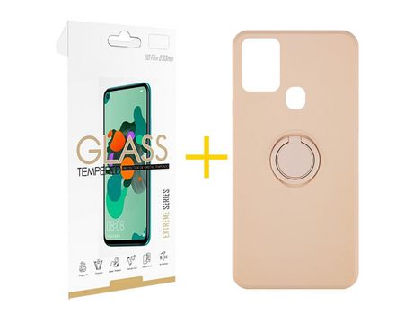 Pack 1 Película 2.5D + Funda SKYHE por Samsung Galaxy A21s Gel O-Ring Rosa Pastel