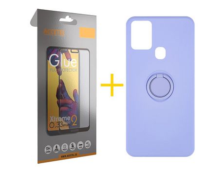 Pack 1 X Protector de Vidrio Templado Full + Funda ACCETEL para Samsung Galaxy A21s Gel O-Ring Morado