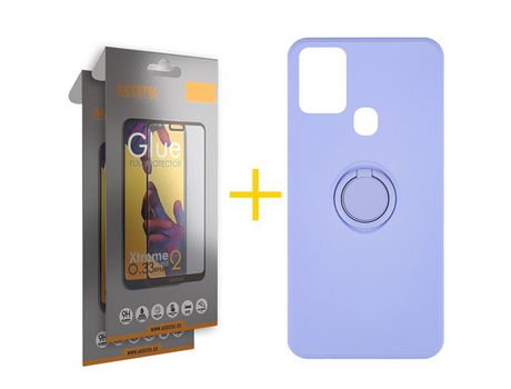 Pack 2 X Protector de Vidrio Templado Full + Funda ACCETEL para Samsung Galaxy A21s Gel O-Ring Morado