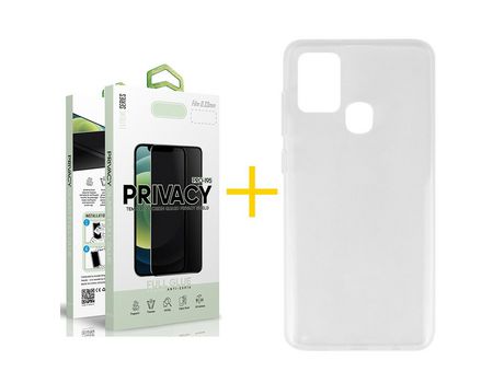 Pack 1 Película Antiespia + Funda SKYHE por Samsung Galaxy A21s Silicona Liso Incoloro Clear