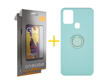 Pack 2 Películas Full + Funda SKYHE por Samsung Galaxy A21s Gel O-Ring Verde-Auga