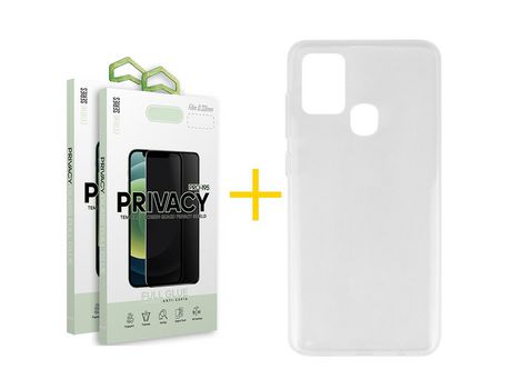 Pack 2 Películas Antiespia + Funda SKYHE por Samsung Galaxy A21s Silicona Liso Incoloro Clear