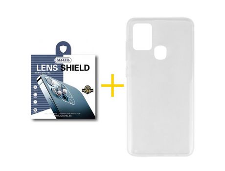 Pack 1 X Protector de Cámara trasera + Funda ACCETEL para Samsung Galaxy A21s Silicona Liso Transparente Clear