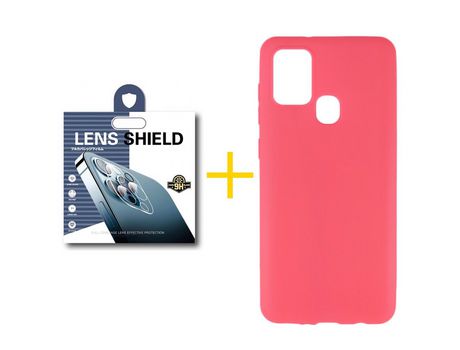 Pack 1 Película de Cámara trasera + Funda SKYHE por Samsung Galaxy A21s Silicona Liso Rosa