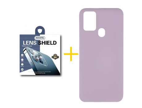 Pack 1 X Protector de Cámara trasera + Funda ACCETEL para Samsung Galaxy A21s Silicona Líquida Morado