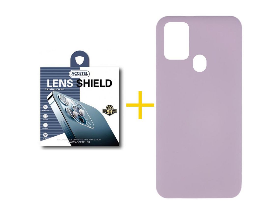 Pack 1 X Protector de Cámara trasera + Funda ACCETEL para Samsung Galaxy A21s Silicona Líquida Morado