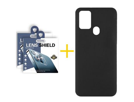 Pack 2 X Protector de Cámara trasera + Funda ACCETEL para Samsung Galaxy A21s Silicona Líquida Negro
