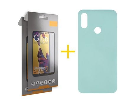 Pack 2 Películas Full + Funda SKYHE por Huawei Y6 2019 Silicona Líquida Verde-Água