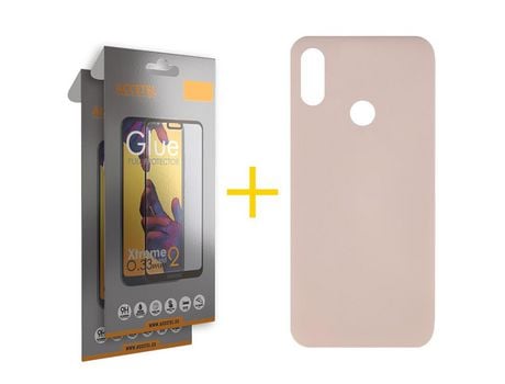 Pack 2 X Protector de Vidrio Templado Full + Funda ACCETEL para Huawei Y6 2019 Silicona Líquida Rosa