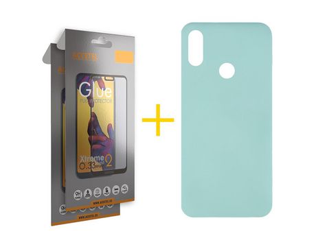 Pack 2 X Protector de Vidrio Templado Full + Funda ACCETEL para Huawei Y6 2019 Silicona Líquida Verde-Agua