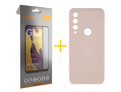 Pack 1 X Protector de Vidrio Templado Full + Funda ACCETEL para Huawei Y6P Silicona Líquida Rosa