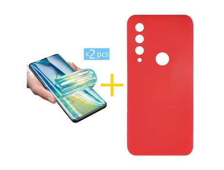 Pack 2 Películas + Funda SKYHE por Huawei Y6P Silicona Líquida Rojo