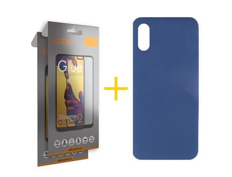 Pack 2 X Protector de Vidrio Templado Full + Funda ACCETEL para Xiaomi Redmi 9A Silicona Líquida Azul