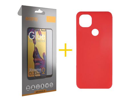 Pack 1 X Protector de Vidrio Templado Full + Funda ACCETEL para Xiaomi Redmi 9C NFC Silicona Líquida Rojo