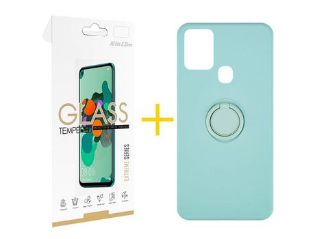 Pack 1 Película 2.5D + Funda SKYHE por Samsung Galaxy A21s Gel O-Ring Verde-Auga