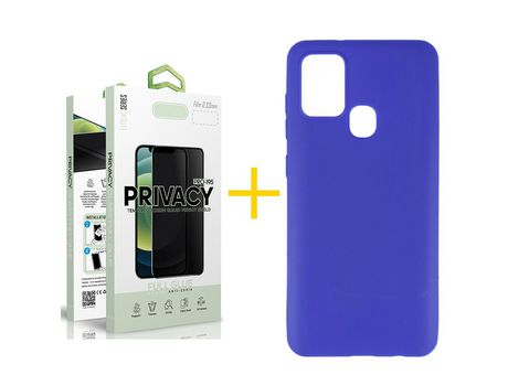 Pack 1 Película Antiespia + Funda SKYHE por Samsung Galaxy A21s Silicona Liso Azul