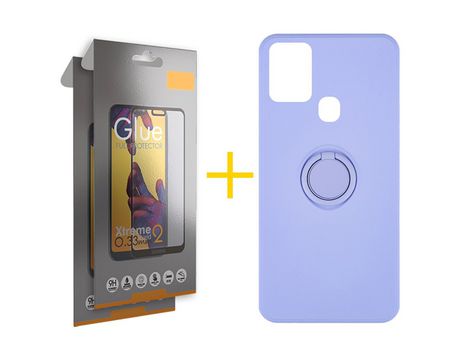 Pack 2 Películas Full + Funda SKYHE por Samsung Galaxy A21s Gel O-Ring Morado